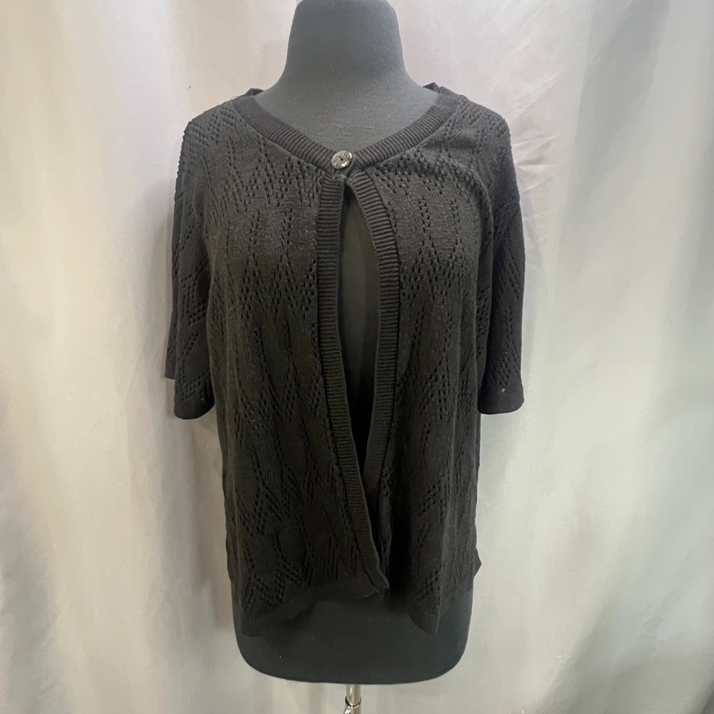 Jaclyn Smith Cardigan Sweater Womens 3X Black Knit Ribbed Trim Short Sleeve